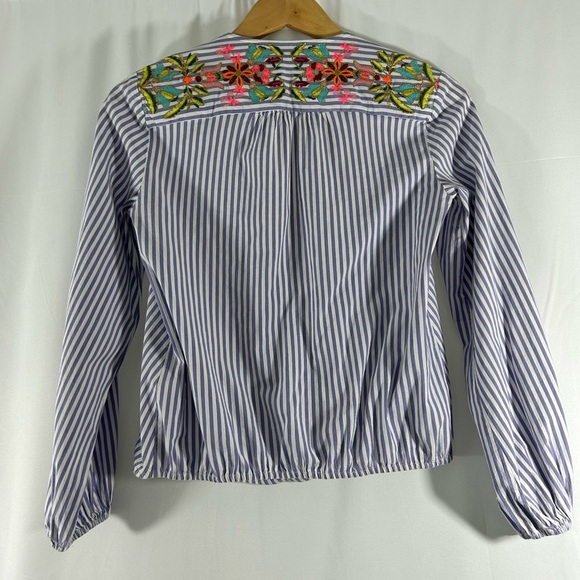 Anthropologie V Neck Wrap Look Long Sleeve Blouse XS Beautiful Embroidery - Picture 6 of 11